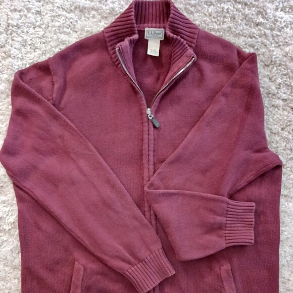 LL Bean Mens Cotton Knit Full Zip-Up Cardigan Sweater Coat Size XL Burgandy READ - Picture 1 of 8